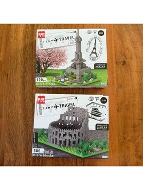Block Tech Tiny Travel Micro Blocks Set: Eiffel Tower 190pcs & Colosseum 586pcs